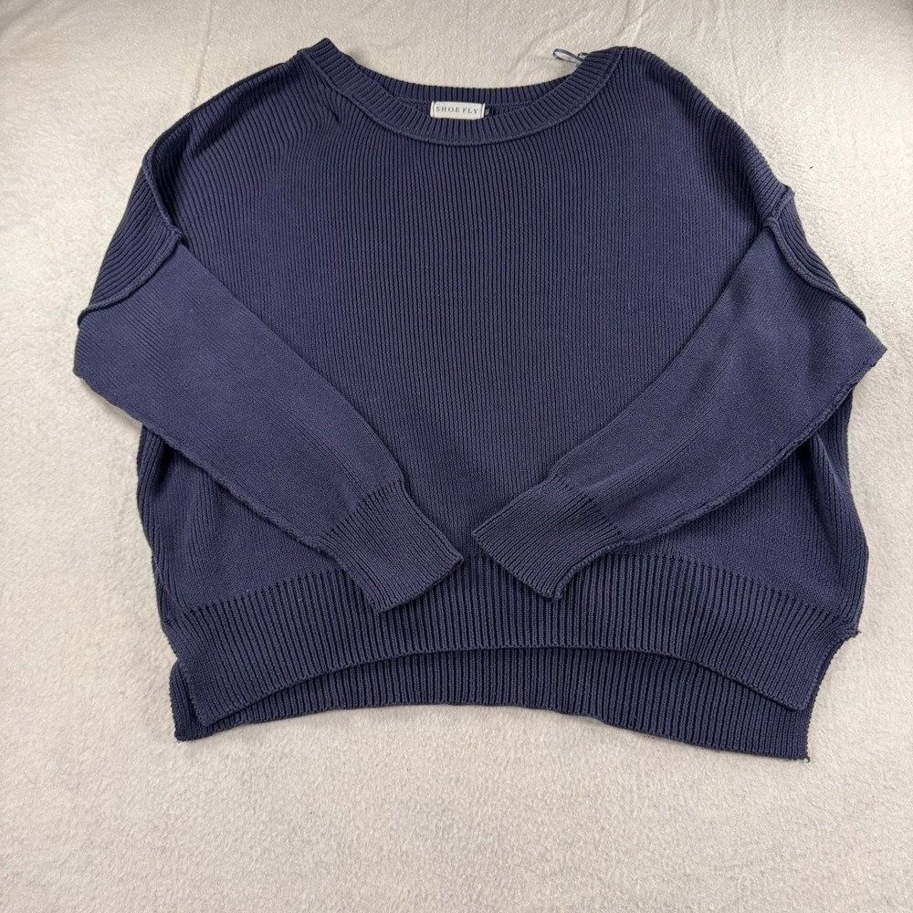 Shoe‎ Fly Shaker Knit Sweater Womens M/L Navy Blue Excellent 100% Cotton Ribbed